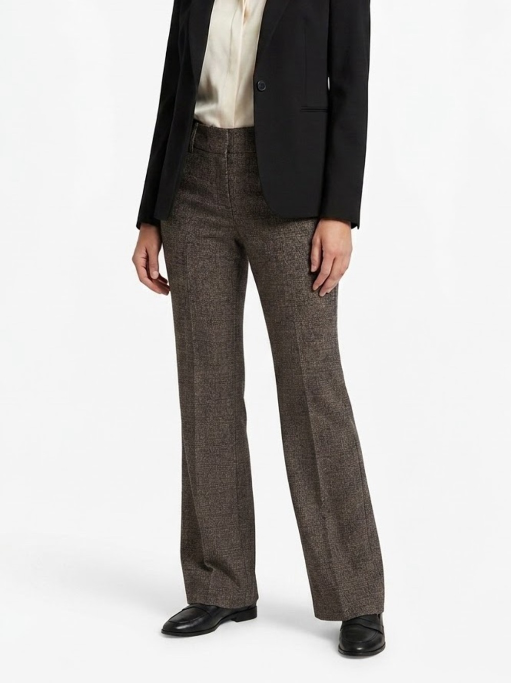 New York & Company 7th Avenue Suiting Dress Pants Brown Tweed Wide Leg Petite 6